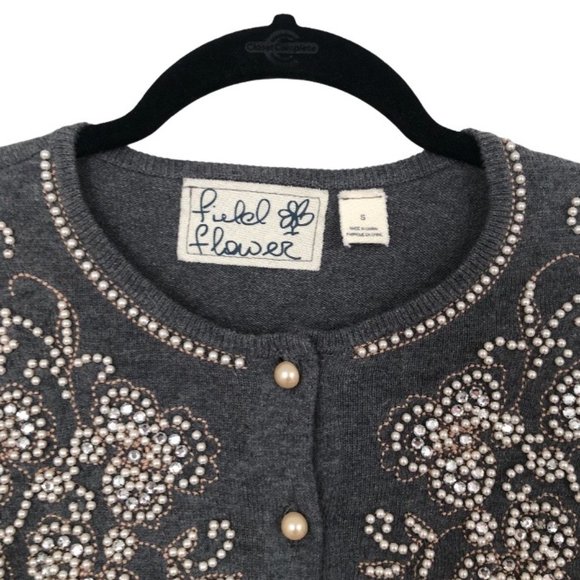 Anthropologie Pearl Embellished Gray Cardigan Sz S - Picture 5 of 12
